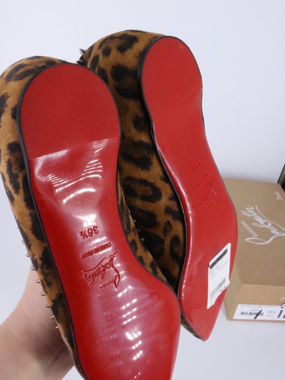 christian louboutin 36.5 leopard print anjalina flat kitty spiked flat D268 - Picture 13 of 16